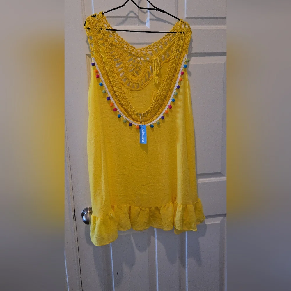 Yellow Ruffled Embellished Tank Top - Picture 3 of 9